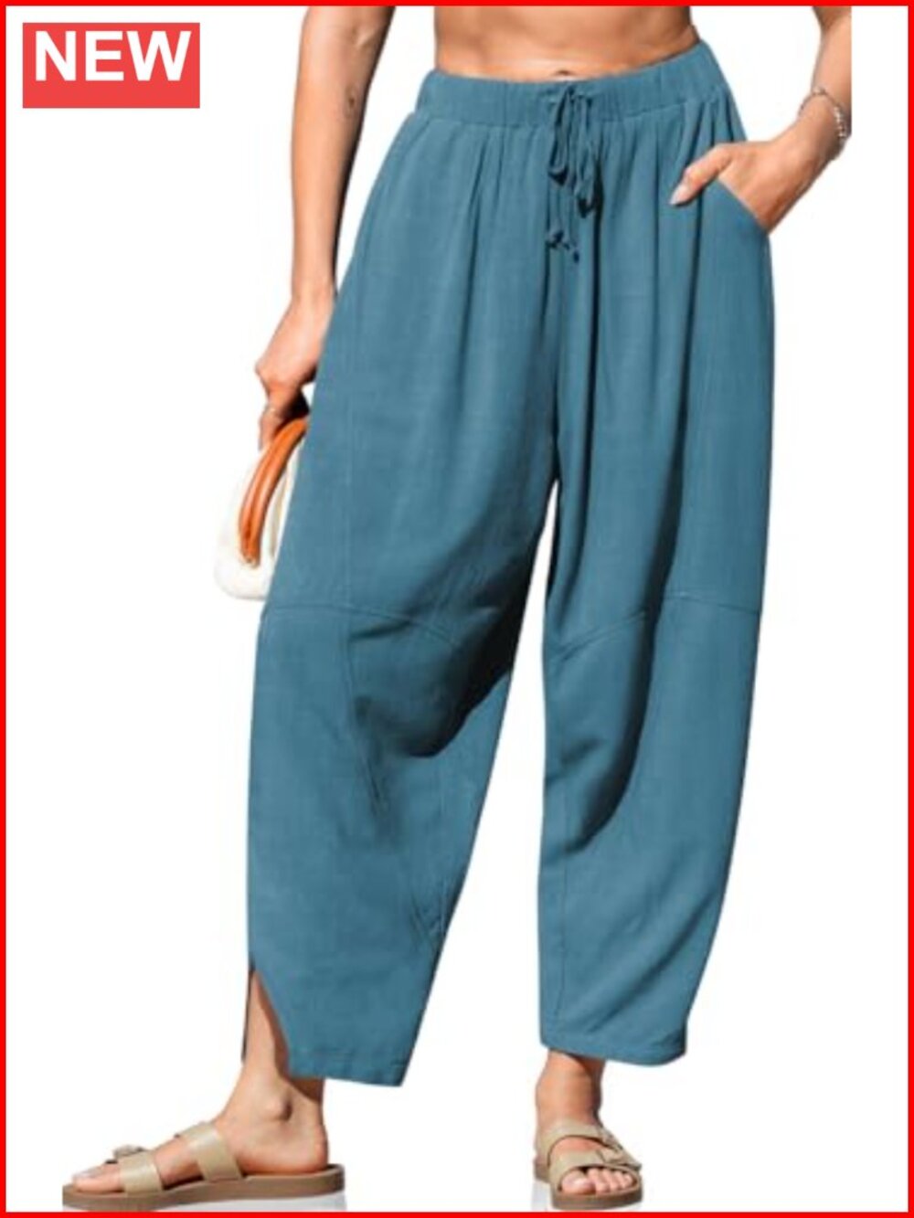 Wide Leg Linen Harem Pants with Pockets